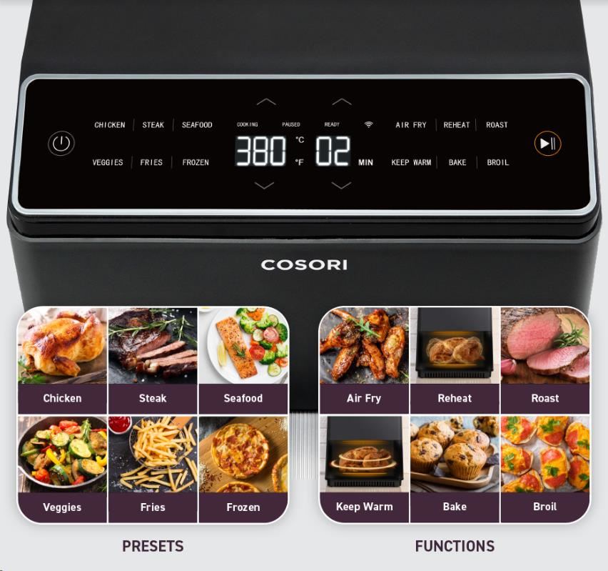 BAZAR - BAZAR - Cosori Dual Blaze 6.4L SMART horkovzdušná  fritéza + 5x špíz a gril. rošt,  black - Poškozený obal (Kompl1 