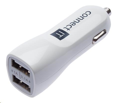 CONNECT IT USB PREMIUM nabíječka univerzální do auta (2x USB 3, 1A a 1A),  bílá0 