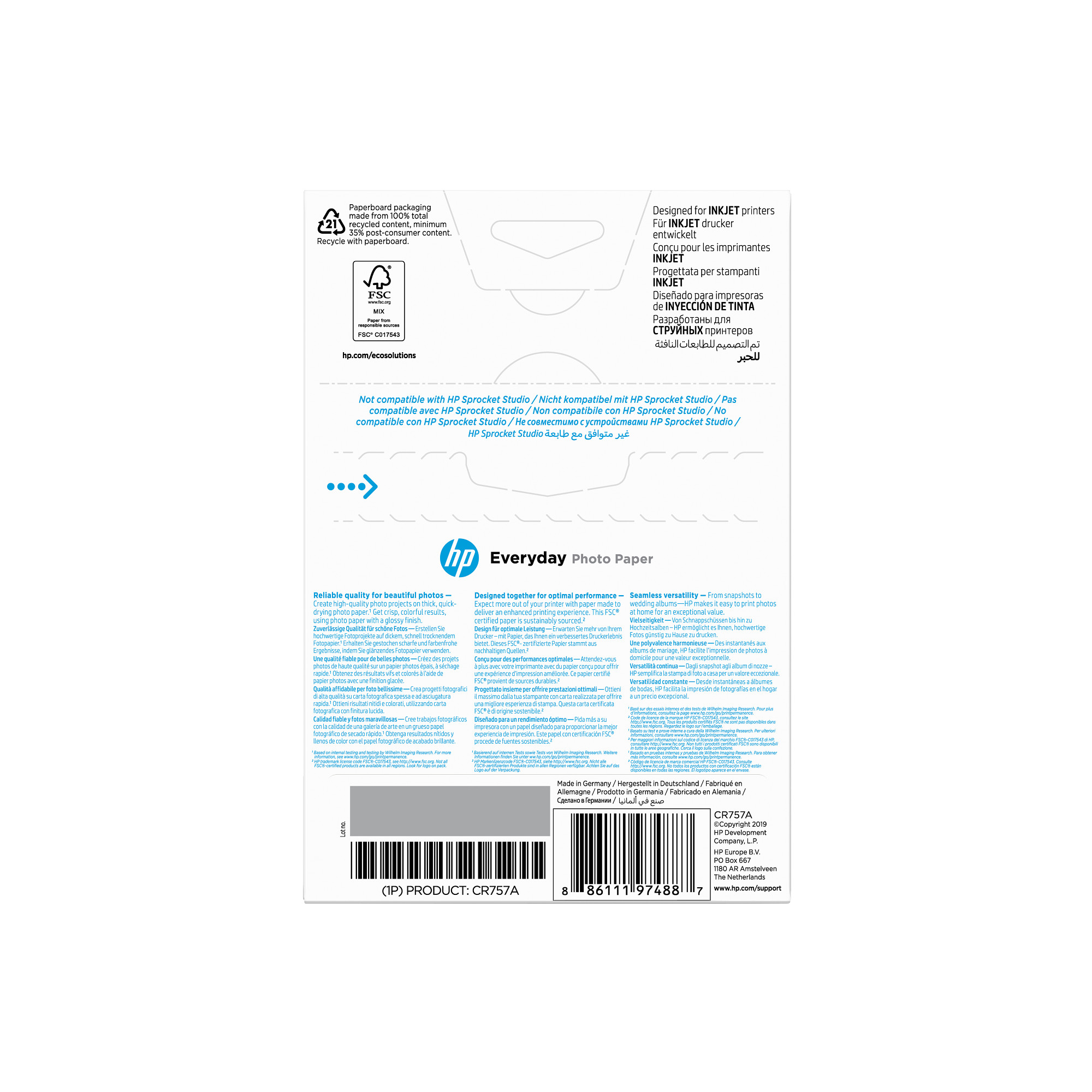 HP Everyday Glossy Photo Paper-100 sht/ 10 x 15 cm,  200 g/ m2,  CR757A2 