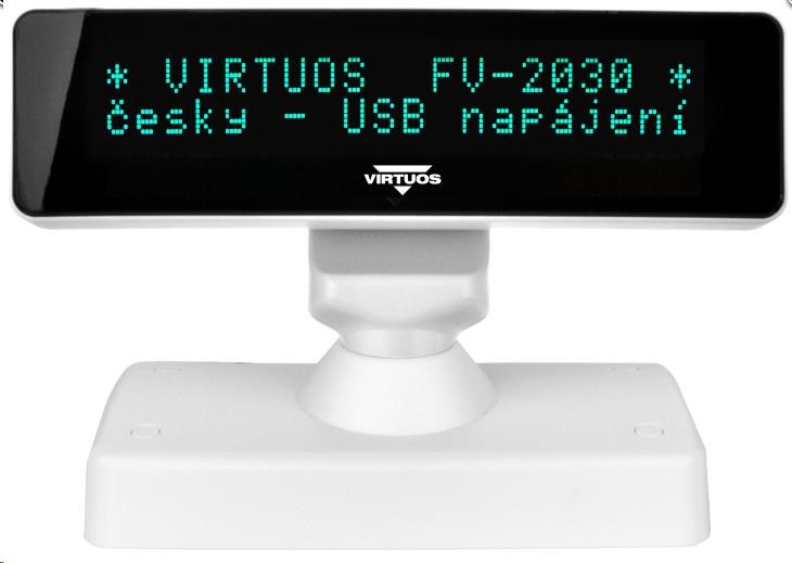 Virtuos VFD zákaznícky displej Virtuos FV-2030W 2x20 9mm,  USB,  biely1 