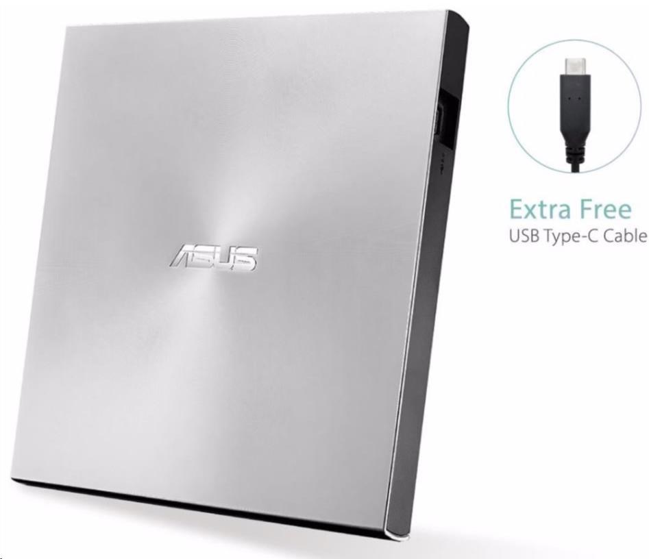 ASUS DVD ZenDrive SDRW-08U9M-U SILVER,  externá tenká DVD-RW,  USB Type-C/ Type-A,  M-DISC0 