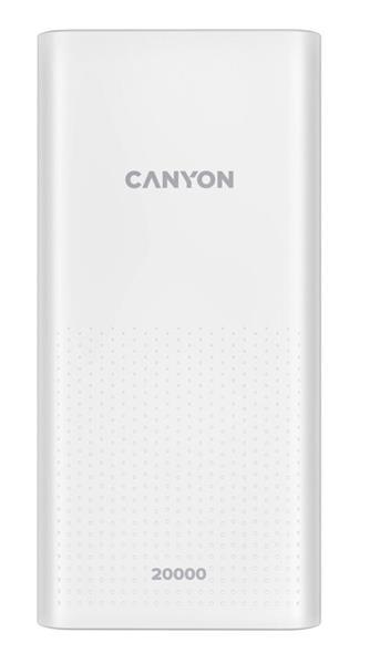 Canyon PB-2001, Powerbank, Li-Pol, 20.000 mAh, Vstup: 1x Micro-USB, 1x USB-C, Výstup: 2x USB-A, biela
