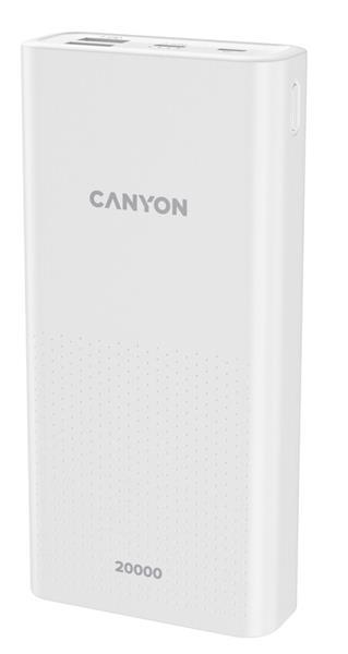 Canyon PB-2001, Powerbank, Li-Pol, 20.000 mAh, Vstup: 1x Micro-USB, 1x USB-C, Výstup: 2x USB-A, biela2