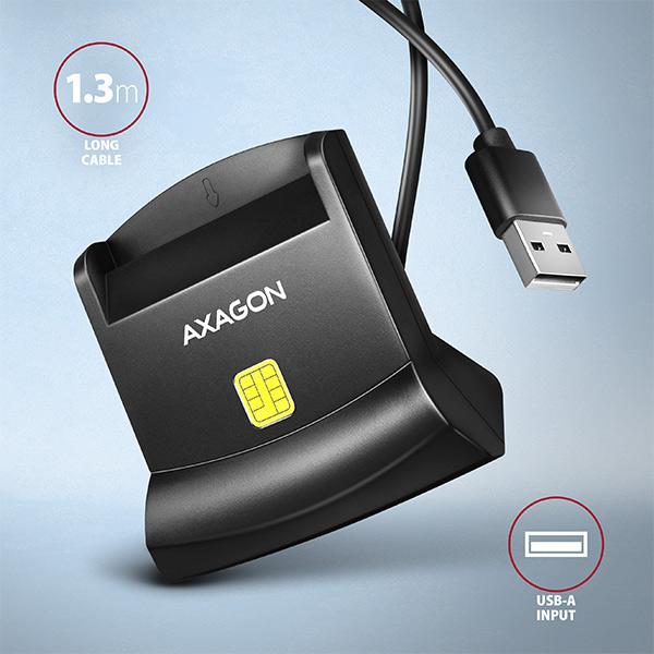 AXAGON CRE-SM4N, USB-A StandReader čítačka kontaktných kariet Smart card (eObčanka), kábel 1.3m3