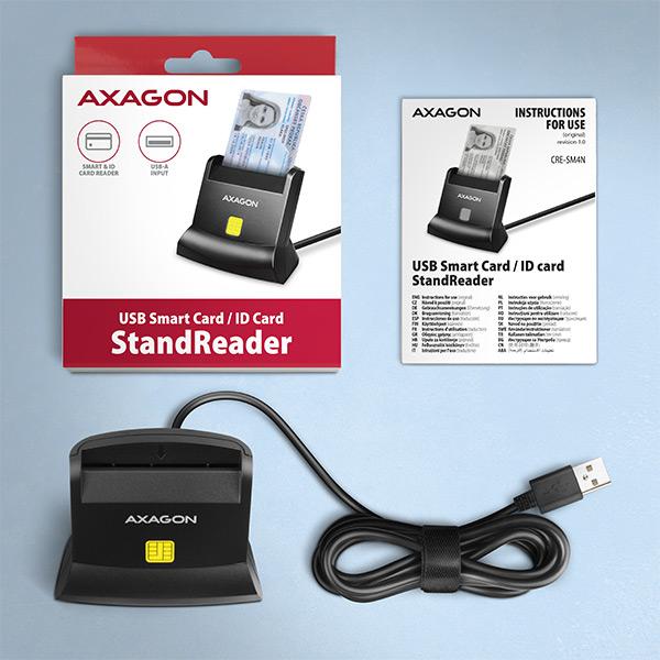 AXAGON CRE-SM4N, USB-A StandReader čítačka kontaktných kariet Smart card (eObčanka), kábel 1.3m5