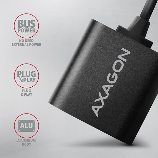 AXAGON ADA-12, USB 2.0 - externá zvuková karta, 48kHz/ 16-bit stereo, kovová, kábel USB-A 15 cm2