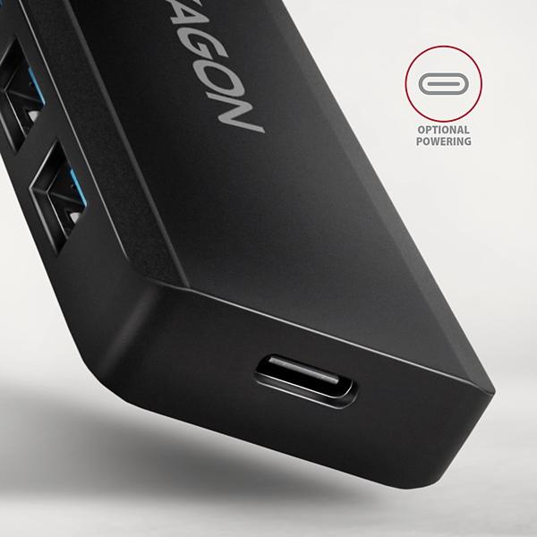 AXAGON HUE-C1C, 4x USB 5Gbps TRAVEL hub, USB-C napájací konektor, kábel USB-C 19cm5