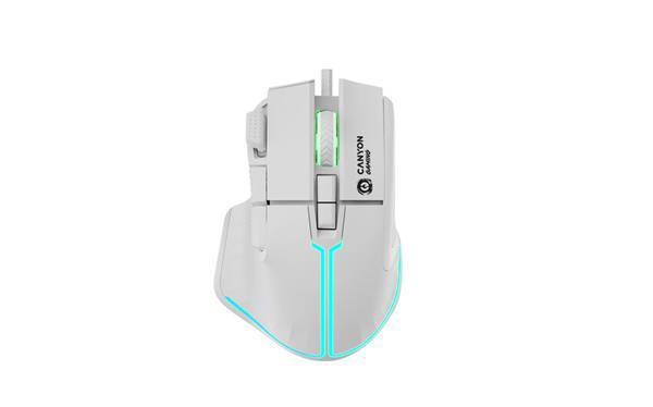 Canyon Fortnax, GM-636 herná myš, drôtová, optická, 20.000dpi, odozva 1ms, 9 progr. tlač,  6 režimov RGB podsv., biela