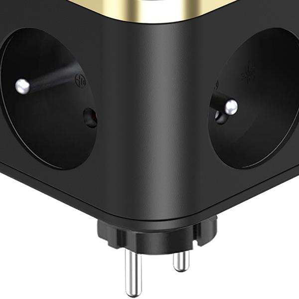 Sieťový adaptér VIKING Y33, čierna/ Output: 3xAC, 1xUSB-A, 2xUSB-C/ Tlačidlo ON/ OFF3