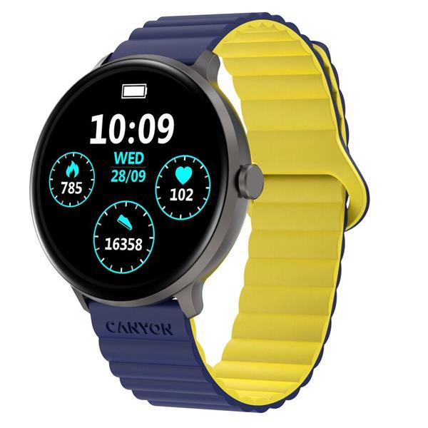 Canyon Jacky SW-69, smart hodinky, BT, fareb. LTPS displej 1,3", vodotes. IP68, 25 športov, modro/žlté