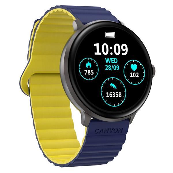 Canyon Jacky SW-69, smart hodinky, BT, fareb. LTPS displej 1,3", vodotes. IP68, 25 športov, modro/žlté2