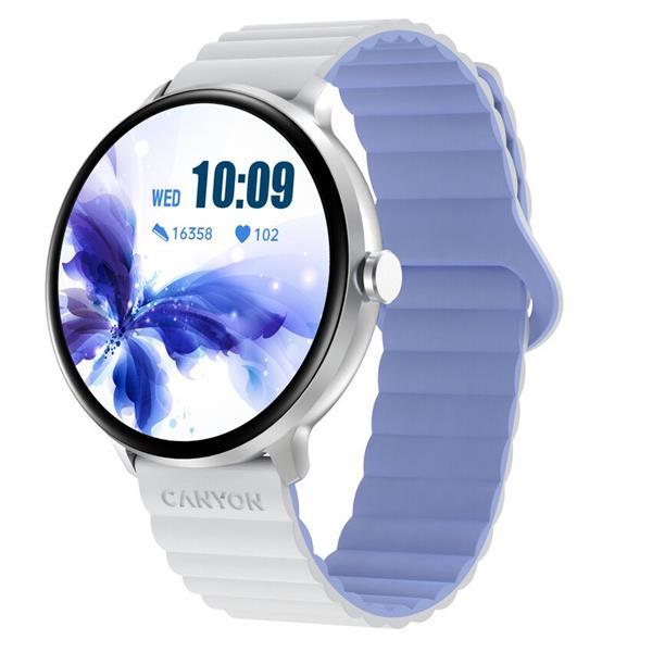 Canyon Jacky SW-69, smart hodinky, BT, fareb. LTPS displej 1,3", vodotes. IP68, 25 športov, bielo/modré