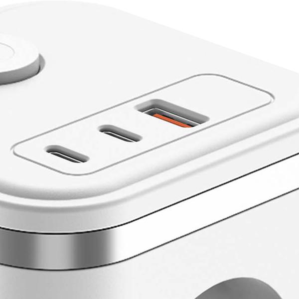 Sieťový adaptér VIKING Y33, biela/ Output:3xAC, 1xUSB-A, 2xUSB-C/ Tlačidlo ON/ OFF0