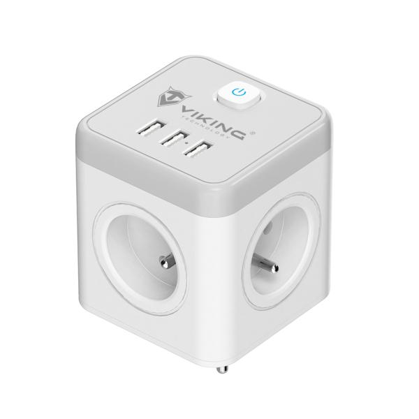 Sieťový adaptér Viking ACT43S/ Output:4xAC, 3xUSB-A/ Tlačidlo ON/ OFF