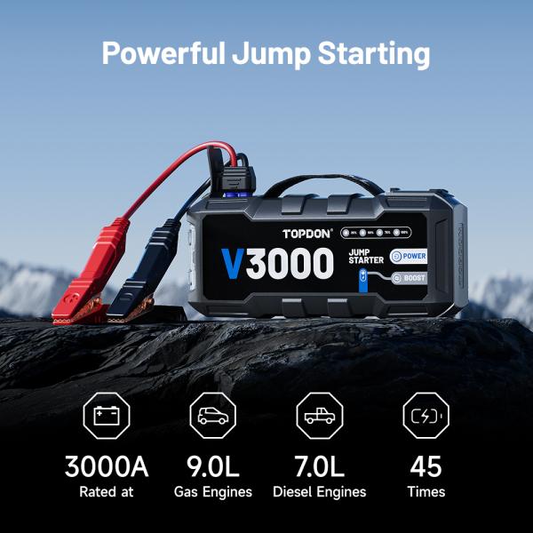 TOPDON Car Jump Starter V3000/ 3000A/ 12V vozidla/ 24000mAh/ 9l benzín/ 7l diesel/ LED svetlo |1