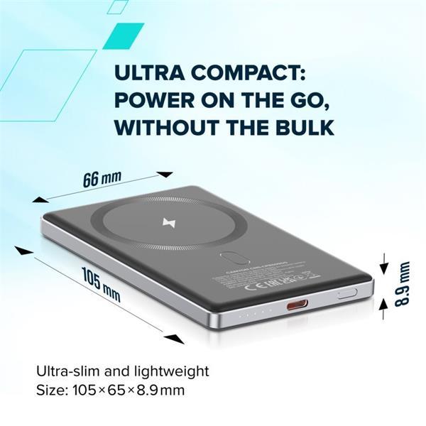 Canyon OnCharge 505, Powerbank, 5.000 mAh, in: USB-C, out: USB-C PD 20W + Wireless Magsafe 15W, ultratenká, béžová9
