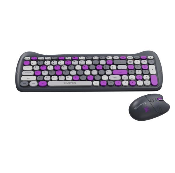 Canyon SET-W6, Kitty Edition, Wireless bezdrôtové combo - multimed. klávesnica, SK/CZ + opt. myš až 1600 dpi, fialová5