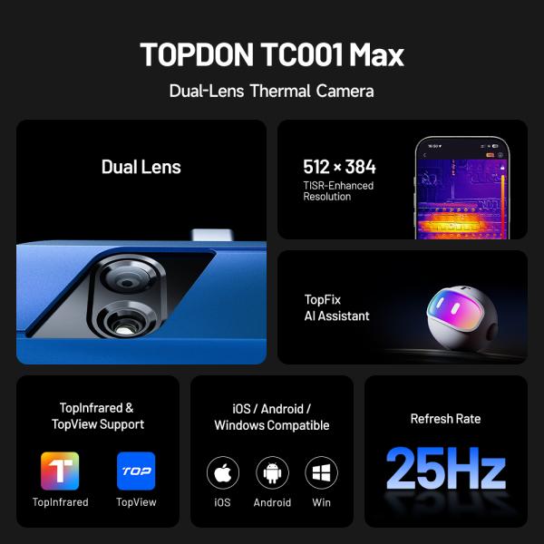 TOPDON termálna infrakamera TC001 Max/ AI asistent/ 512x384/ iOS/ Android/ Windows/ 1, 5MP/ USB-C4