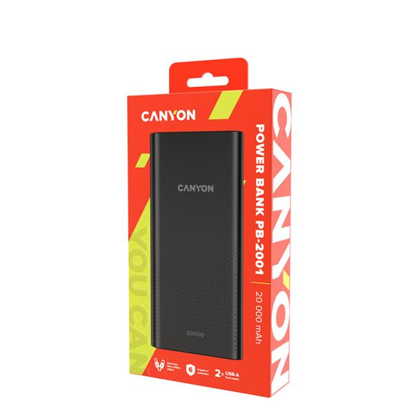Canyon PB-2001, Powerbank, Li-Pol, 20.000 mAh, Vstup: 1x Micro-USB, 1x USB-C, Výstup: 2x USB-A, čierna1 