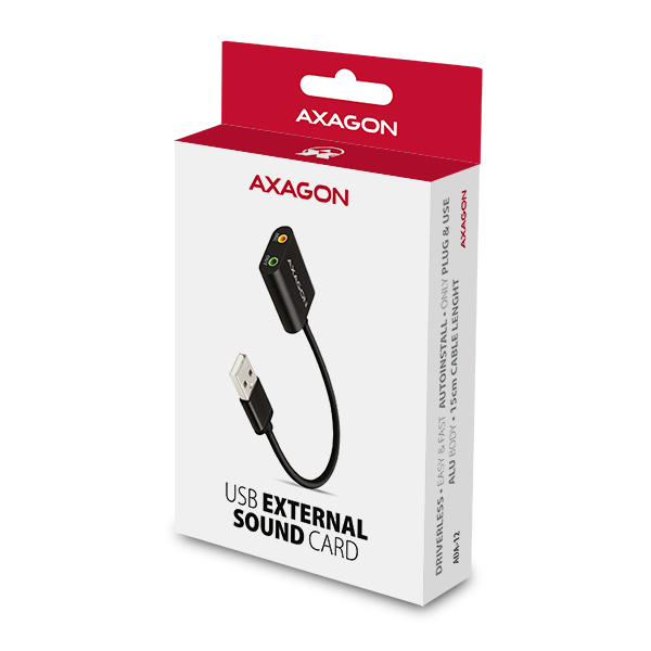 AXAGON ADA-12, USB 2.0 - externá zvuková karta, 48kHz/ 16-bit stereo, kovová, kábel USB-A 15 cm5 