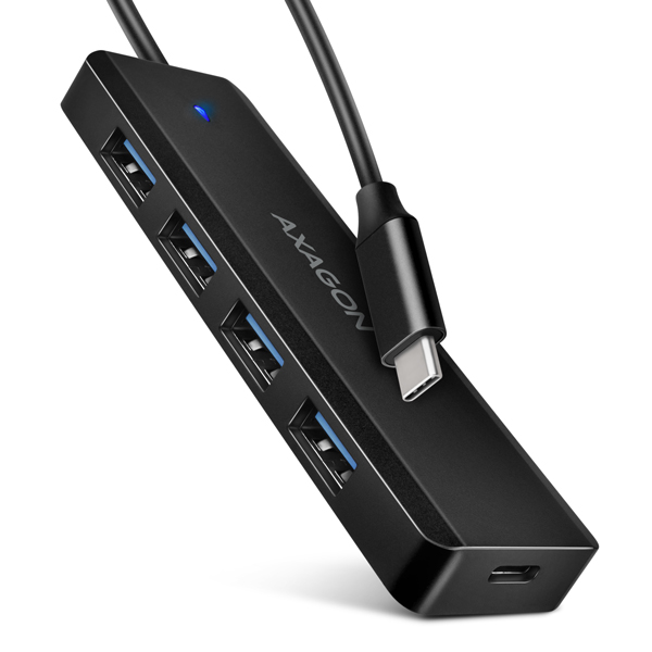 AXAGON HUE-C1C, 4x USB 5Gbps TRAVEL hub, USB-C napájací konektor, kábel USB-C 19cm0 