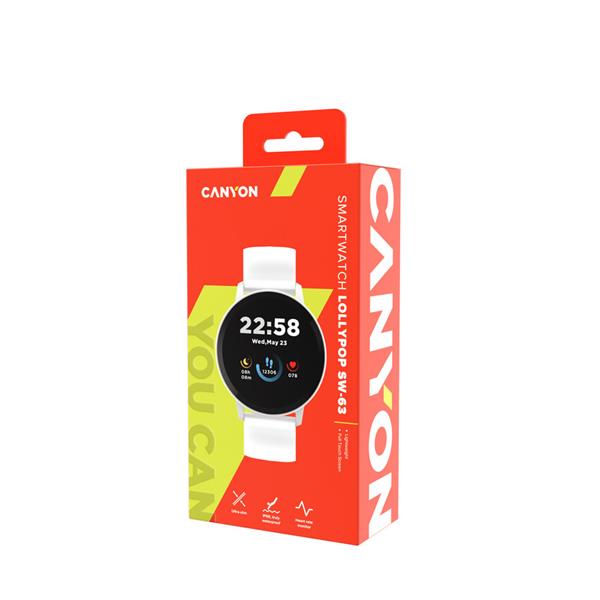 Canyon Lollypop SW-63, smart hodinky, BT, fareb. LCD displej 1.3´´, vodotes. IP68, multišport. režim, biele6 