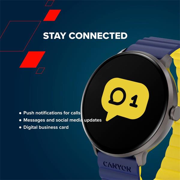 Canyon Jacky SW-69, smart hodinky, BT, fareb. LTPS displej 1,3", vodotes. IP68, 25 športov, modro/žlté14 