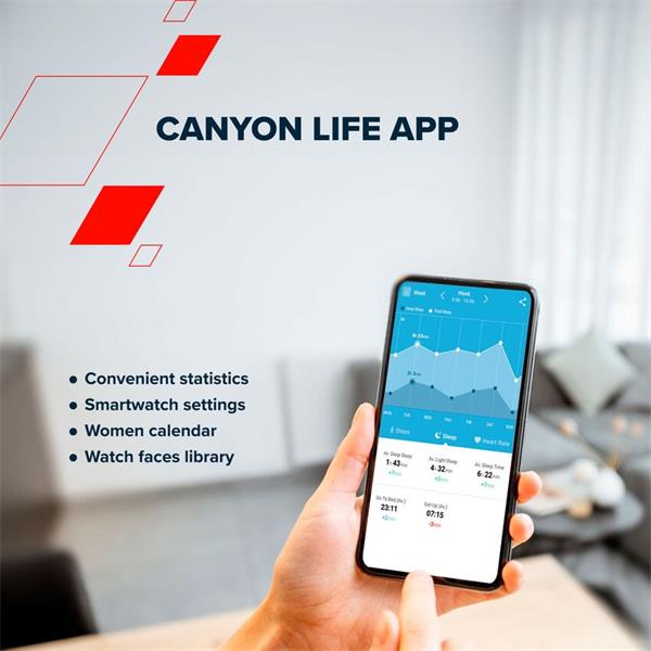 Canyon Jacky SW-69, smart hodinky, BT, fareb. LTPS displej 1,3", vodotes. IP68, 25 športov, modro/žlté6 