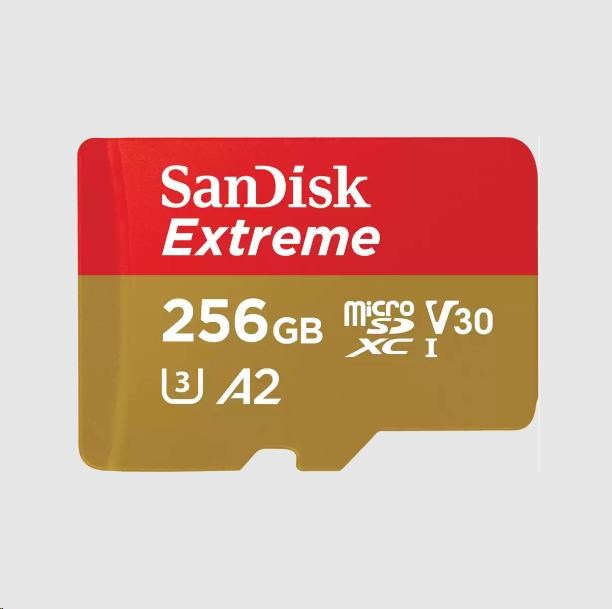 Karta SanDisk micro SDXC 256GB Extreme (190 MB/ s Class 10,  UHS-I U3 V30) + adaptér1 