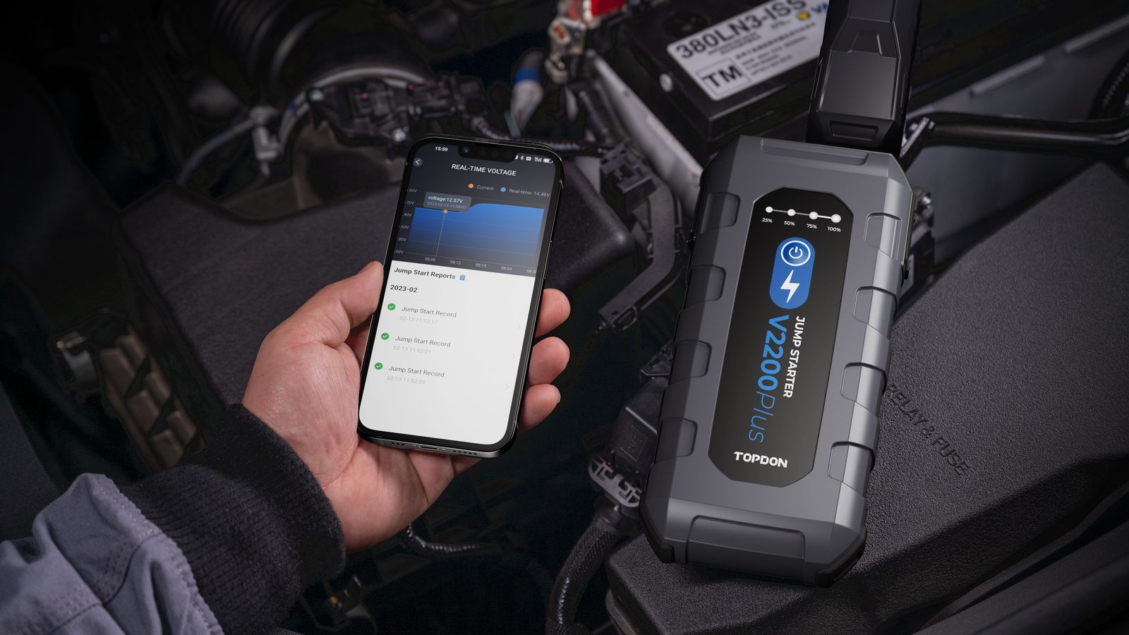 TOPDON V2200Plus/ 16000mAh/ max výstupný prúd 2200A/ 2xUSB-A/ USB-C/ DC Jack/ tester batérie3 