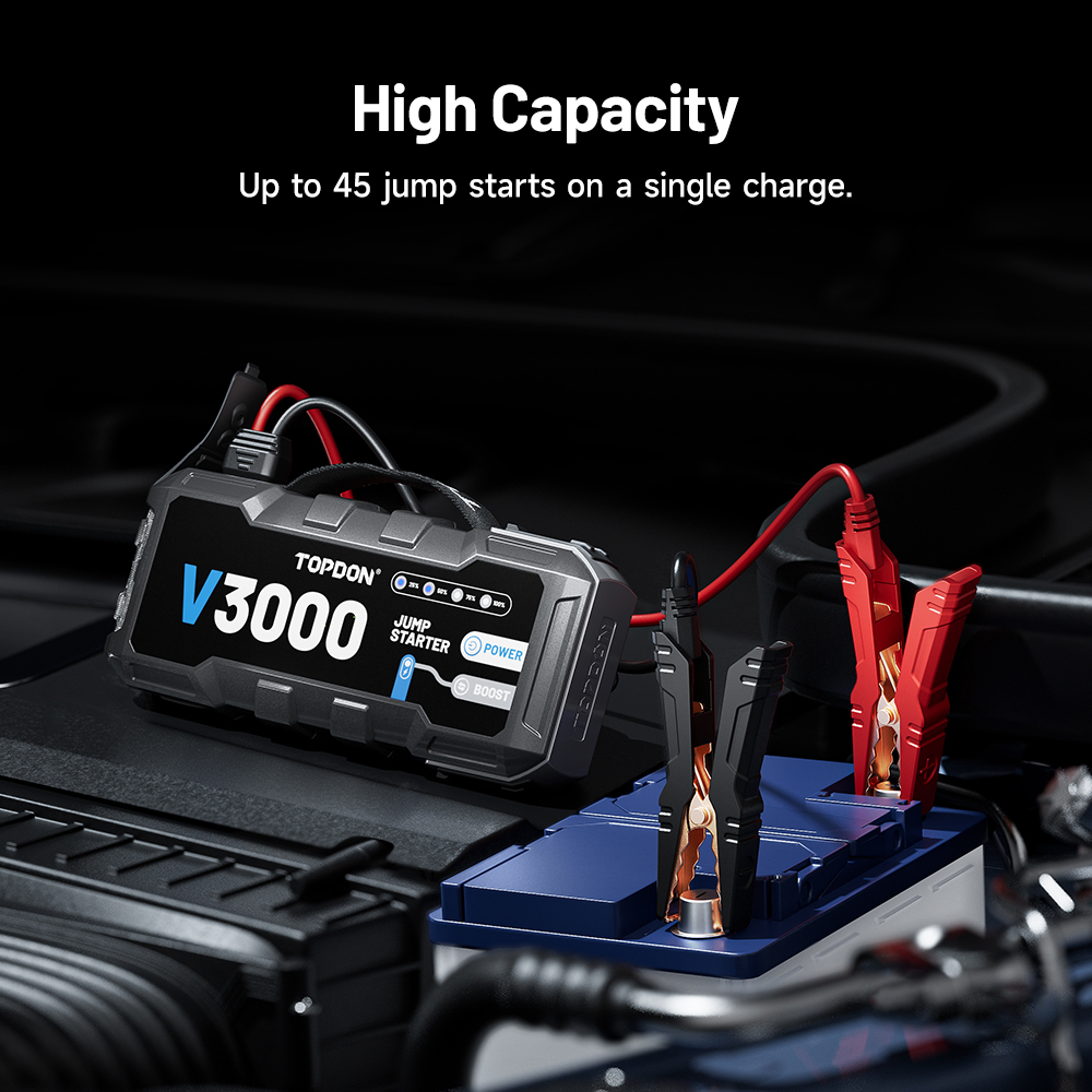 TOPDON Car Jump Starter V3000/ 3000A/ 12V vozidla/ 24000mAh/ 9l benzín/ 7l diesel/ LED svetlo |2 
