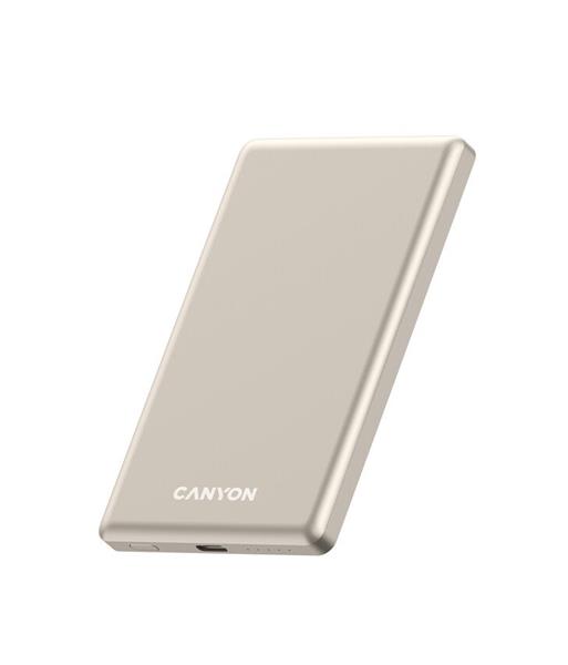 Canyon OnCharge 505, Powerbank, 5.000 mAh, in: USB-C, out: USB-C PD 20W + Wireless Magsafe 15W, ultratenká, béžová1 