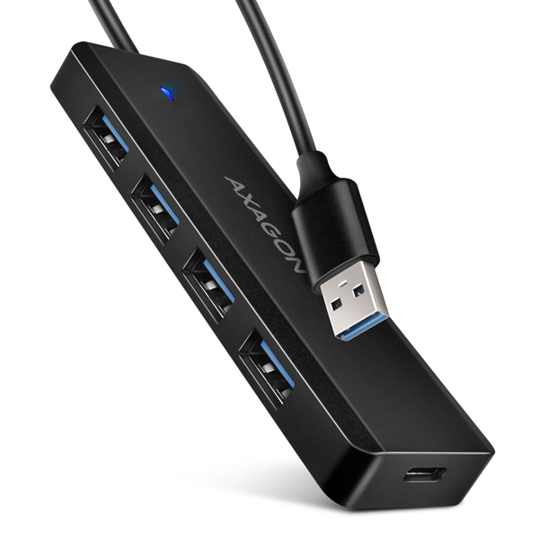 AXAGON HUE-C1A, 4x USB 5Gbps TRAVEL hub, USB-C napájací konektor, kábel USB-A 19cm1 