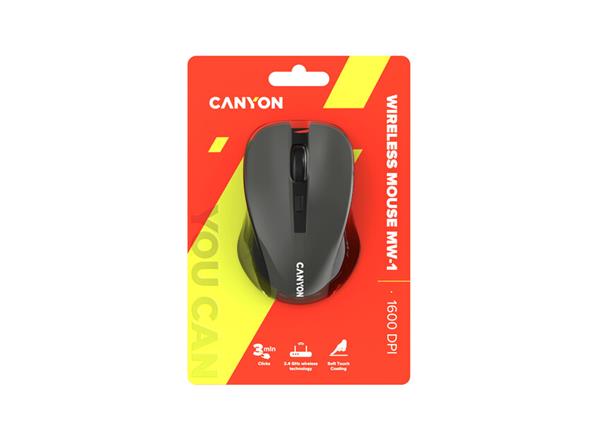 Canyon OnClick W01, Wireless optická myš USB, 800/1000/1200 dpi, šedo-čierna9 