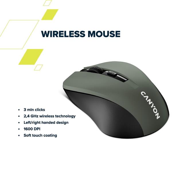 Canyon OnClick W01, Wireless optická myš USB, 800/1000/1200 dpi, šedo-čierna10 