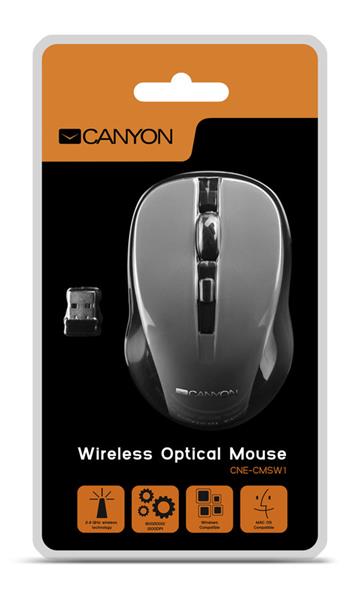 Canyon OnClick W01, Wireless optická myš USB, 800/1000/1200 dpi, šedo-čierna4 