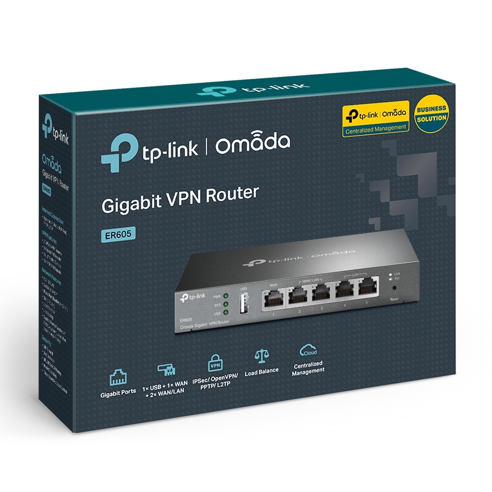 TP-Link ER605 v2 Gb Multi-WAN VPN router, port USB, Omada SDN4 