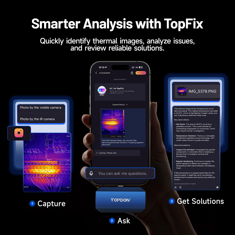 TOPDON termálna infrakamera TC001 Max/ AI asistent/ 512x384/ iOS/ Android/ Windows/ 1, 5MP/ USB-C7 