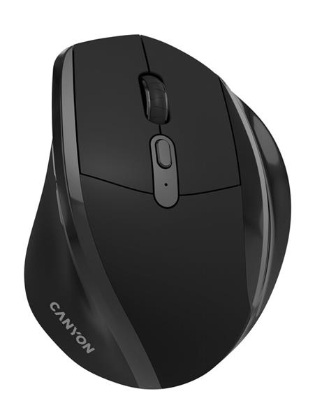 Canyon OnClick 17, ergonomická bezdrôtová optická myš pre pravákov, USB prijímač, 6 tlačidiel, 800/1200/1600 DPI, čierna0 