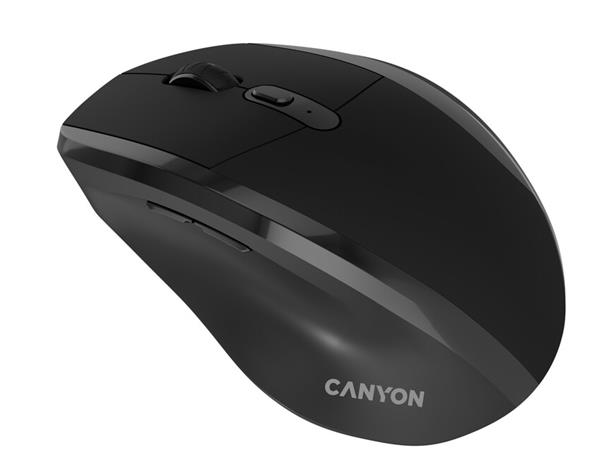 Canyon OnClick 17, ergonomická bezdrôtová optická myš pre pravákov, USB prijímač, 6 tlačidiel, 800/1200/1600 DPI, čierna10 