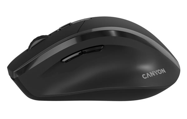 Canyon OnClick 17, ergonomická bezdrôtová optická myš pre pravákov, USB prijímač, 6 tlačidiel, 800/1200/1600 DPI, čierna2 