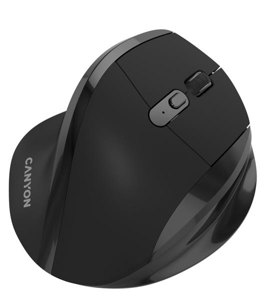 Canyon OnClick 17, ergonomická bezdrôtová optická myš pre pravákov, USB prijímač, 6 tlačidiel, 800/1200/1600 DPI, čierna8 