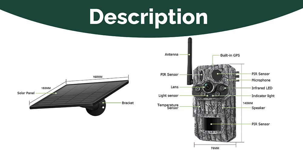 Solárna kamera Viking HDs05 4G/ 2304x1296/ PIR detekcia/ pohybový senzor/ 7800mAh16 