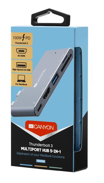 Canyon DS-5, Thunderbolt 3 Docking Station, 5 portov, 1xThunderbolt 3+1xUSB3.0+1xHDM+SD a TF Reader 