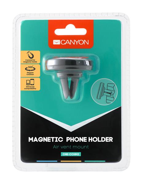 Canyon CH-2, magnetický držiak pre smartfóny s uchytením do mriežky ventilátora automobilu 