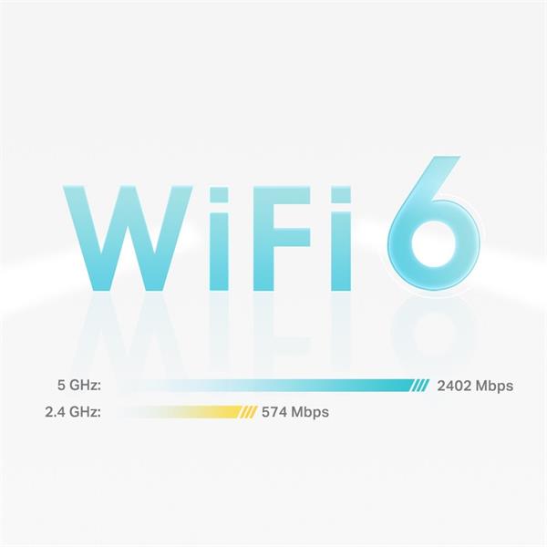 AX3000 Whole Home Mesh Wi-Fi 6 System SPEED: 574 Mbps at 2.4 GHz + 2402 Mbps at 5 GHz SPEC: 2× Internal Antennas, 3× Gig 