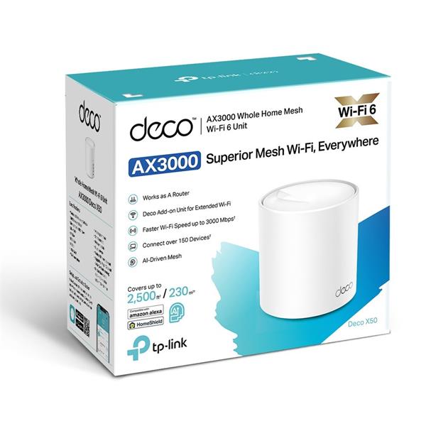 AX3000 Whole Home Mesh Wi-Fi 6 Unit SPEED: 574 Mbps at 2.4 GHz + 2402 Mbps at 5 GHz SPEC: 2× Internal Antennas, 3× Gigab 
