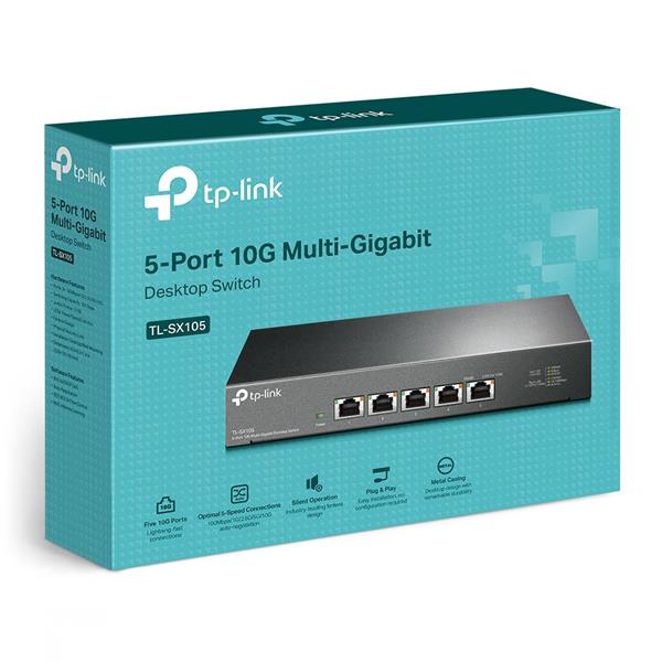 5-Port 10G Multi-Gigabit Desktop Switch PORT: 5× 10G RJ45 Ports SPEC: Desktop Steel Case FEATURE: Plug and Play 