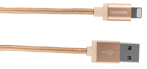 Canyon MFIC3, 1 m prémiový opletený kábel Lightning/USB, MFI schválený Apple, zlatý 
