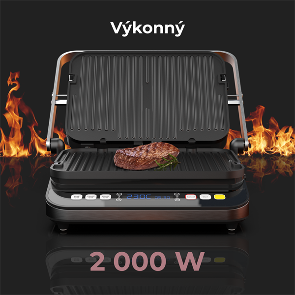 AENO Elektrický gril EG1, 2000W, 320*220mm, 3 režimy ohrevu, uhol otvorenia -180°, Regulácia teploty, Casovac 
